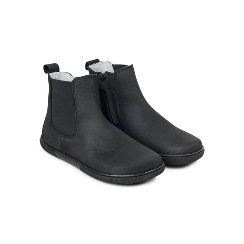 Koel Filas Merino Black - Botines Chelsea barefoot de cuero con forro de lana negros  Cacles Barefoot