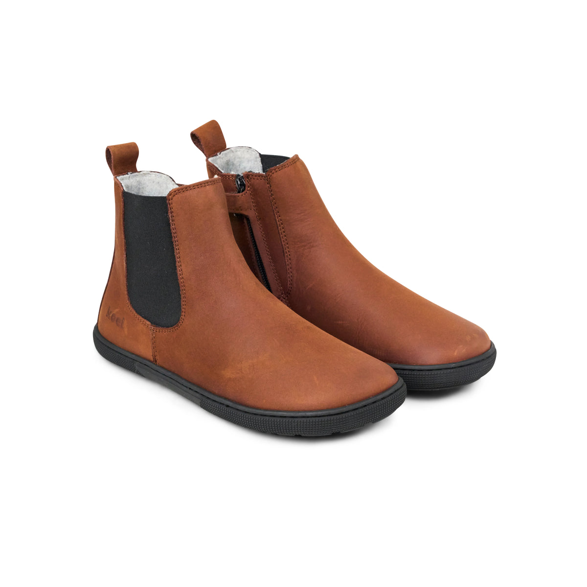 Koel - Merino Chocolate Lines - Unisex barefoot leather chelsea boots with brown lining