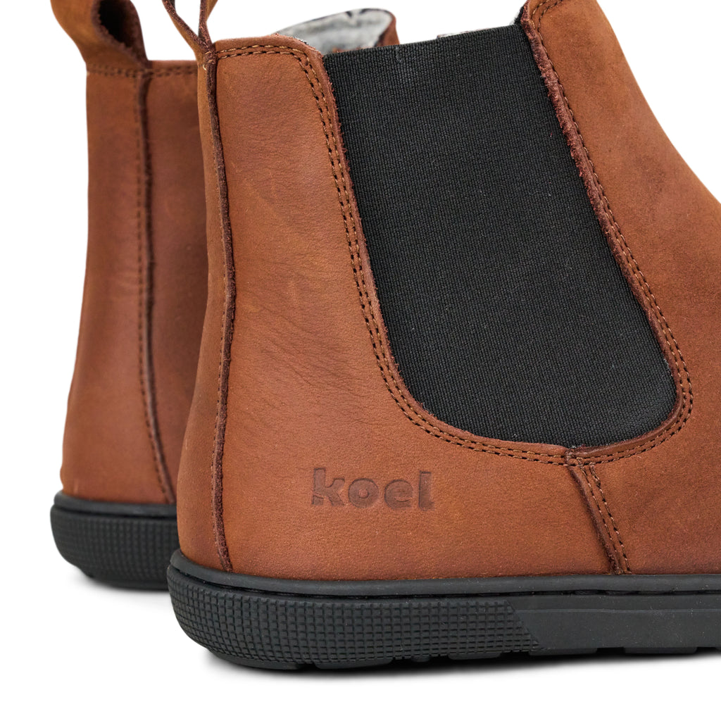 Koel Filas Merino Chocolate - Botines Chelsea barefoot de cuero con forro de lana marrones  Cacles Barefoot