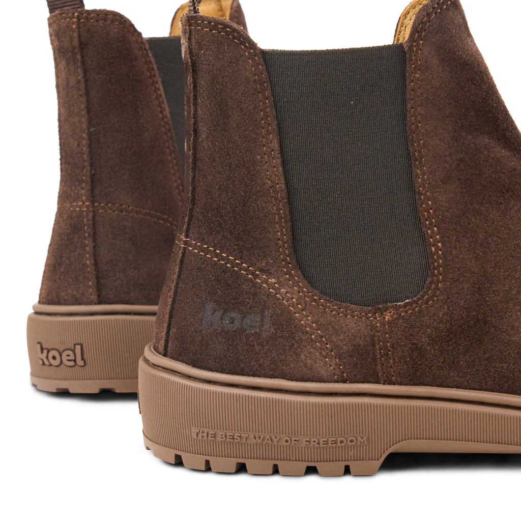 Koel Gavien Suede Chocolate - Dark Brown Unisex Barefoot Chelsea Boots