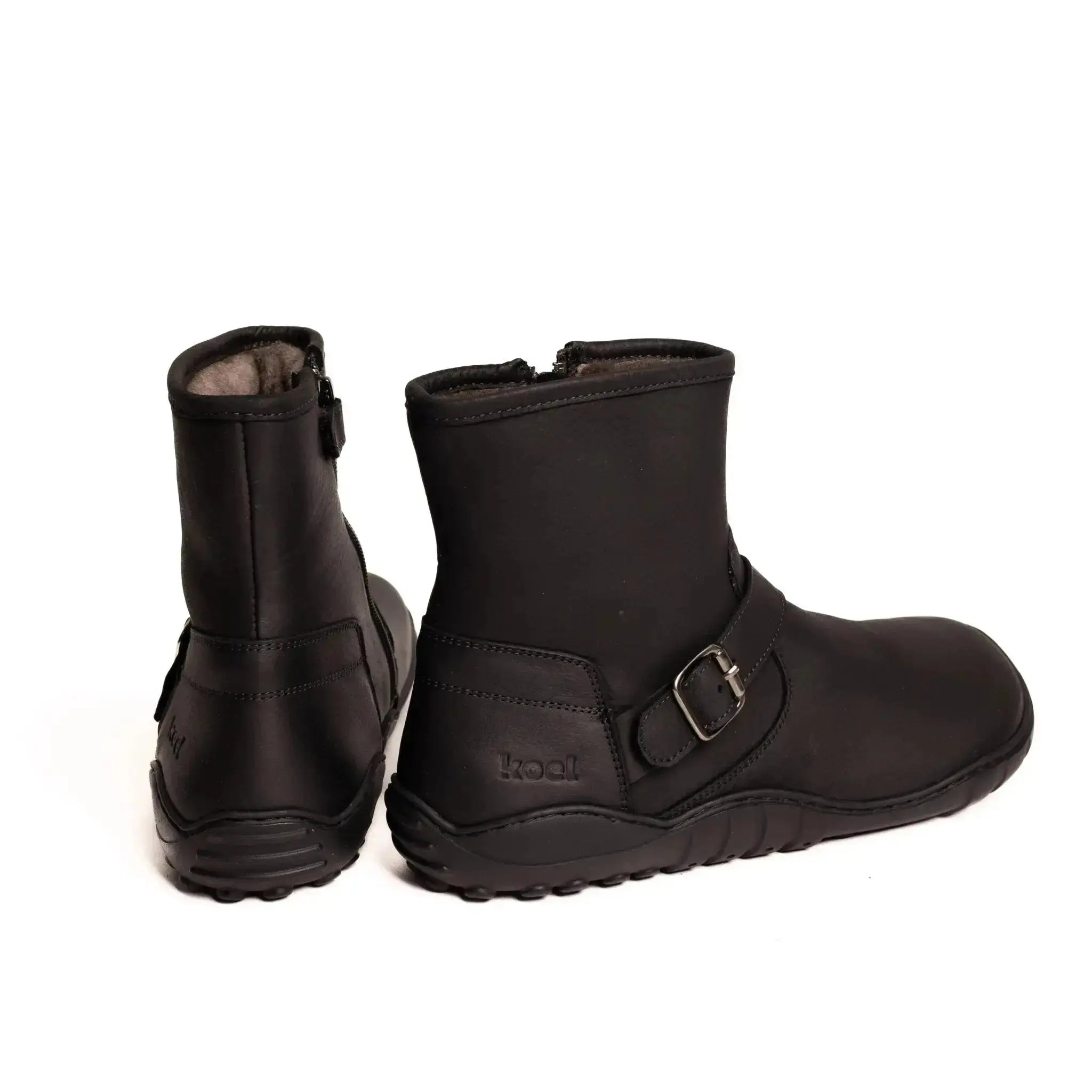 Koel - Lars Hydro Lambswool - Botines barefoot tipo moteros negros para mujer