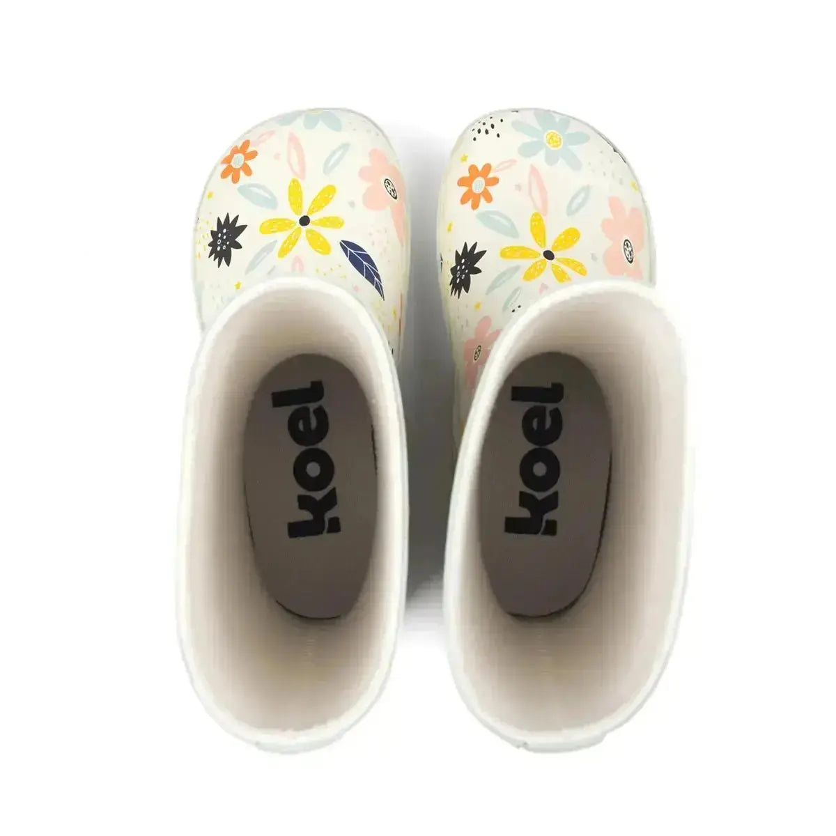 Koel4kids - Wellie White Flowers - botas de agua barefoot infantiles