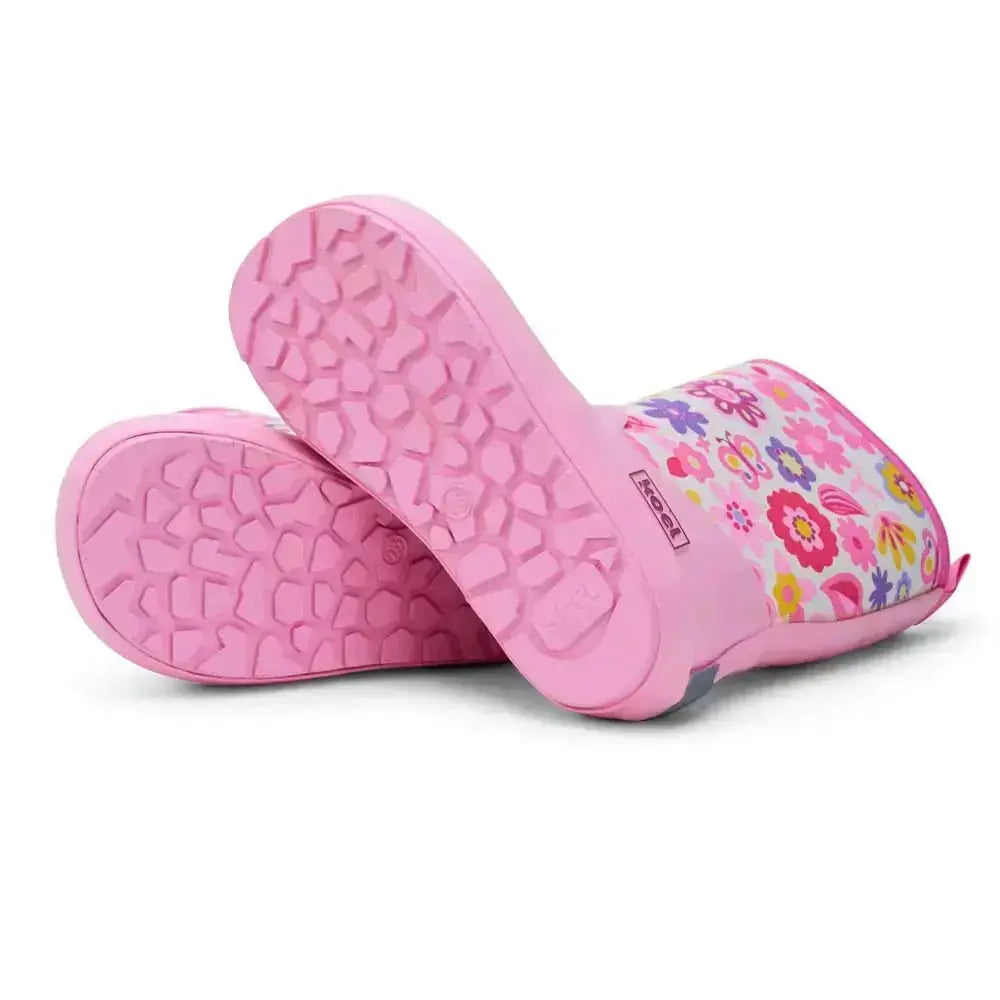 Koel4kids - Bottes de pluie barefoot en néoprène '25 Fuchsia Flowers avec néoprène