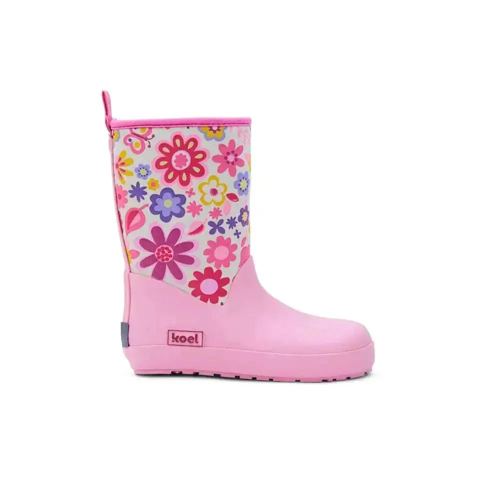 Koel4kids - Bottes de pluie barefoot en néoprène '25 Fuchsia Flowers avec néoprène