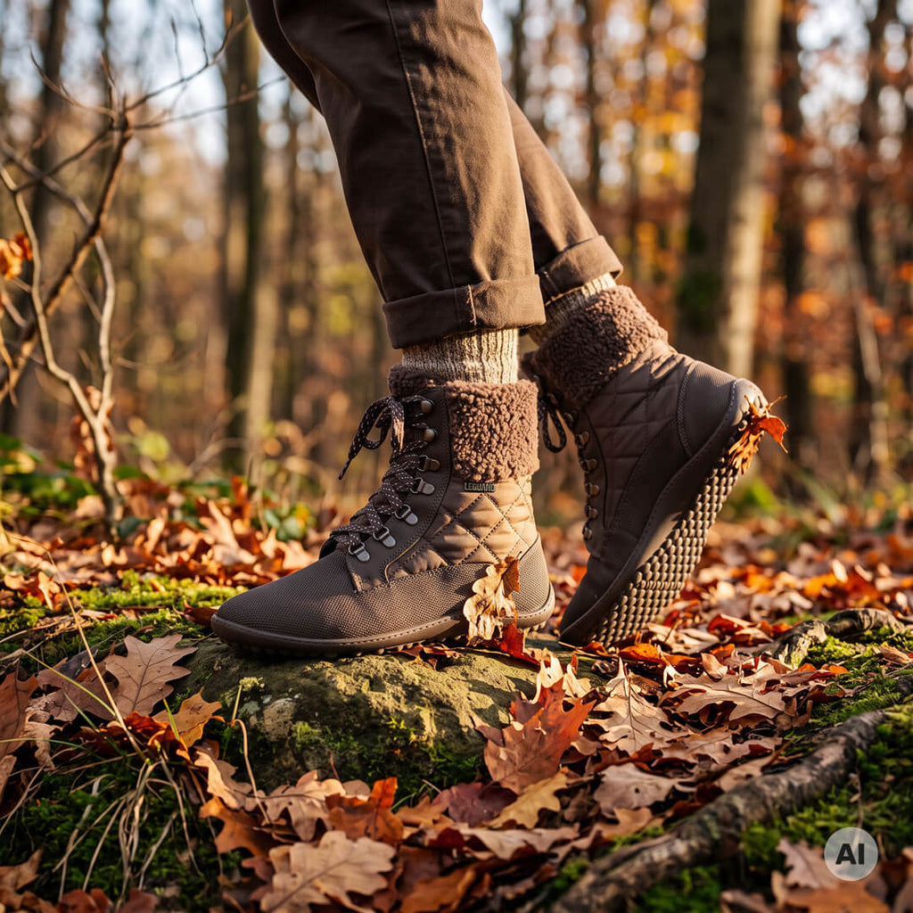 Leguano Nicebare - Botas barefoot calientes de mujer marrones