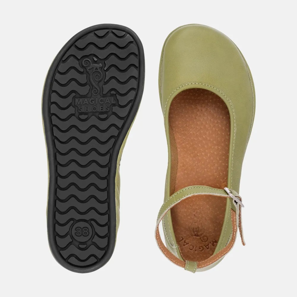 Magical Shoes Ada Olive - Bailarinas barefoot de mujer verde-Bailarinas-Magical Shoes-Cacles Barefoot