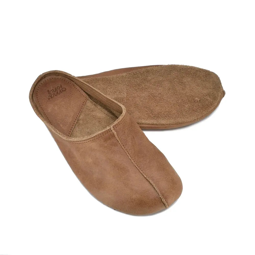 OmaKing Sulbi Brown - Zapatillas de casa barefoot sin talón de cuero reciclado marrones  Cacles Barefoot