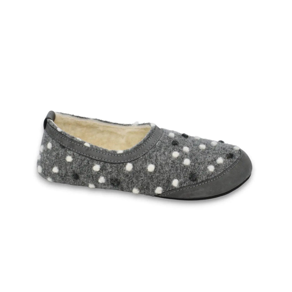 OmaKing - Suus Gris & Pois - chaussons barefoot textile et laine