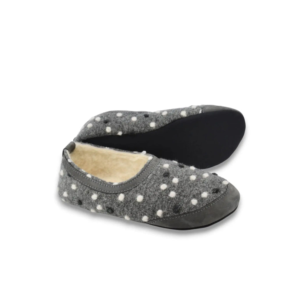 OmaKing - Suus Gris & Pois - chaussons barefoot textile et laine