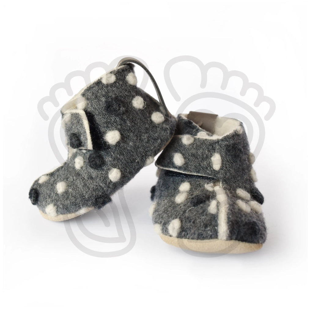 Omaking - Kaku Grey with dots - zapatillas de casa respetuosas infantiles calentitas de lana azules