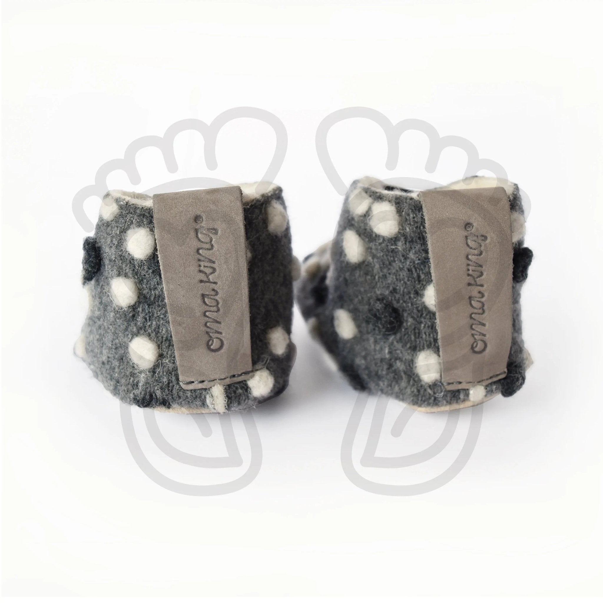 Omaking - Kaku Grey with dots - zapatillas de casa respetuosas infantiles calentitas de lana azules