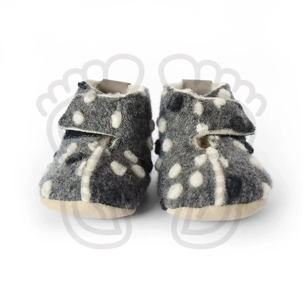 Omaking - Kaku Grey with dots - zapatillas de casa respetuosas infantiles calentitas de lana azules