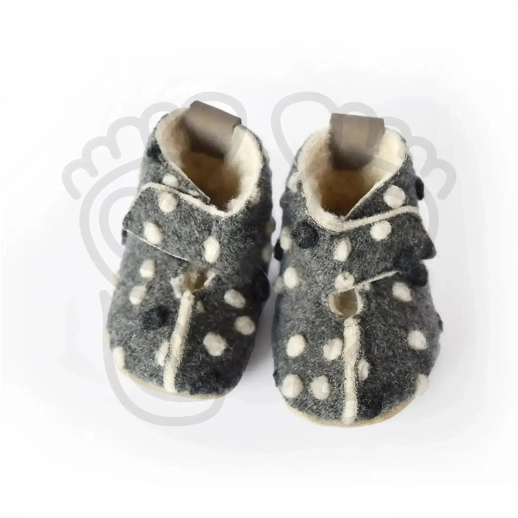 Omaking - Kaku Grey with dots - zapatillas de casa respetuosas infantiles calentitas de lana azules