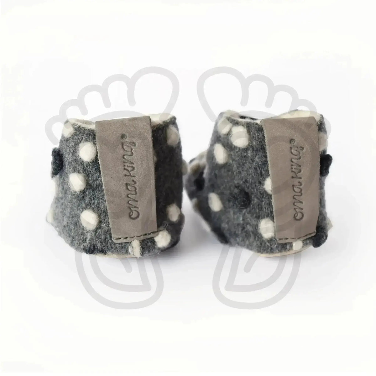 Omaking - Kaku Grey with dots - zapatillas de casa respetuosas infantiles calentitas de lana azules