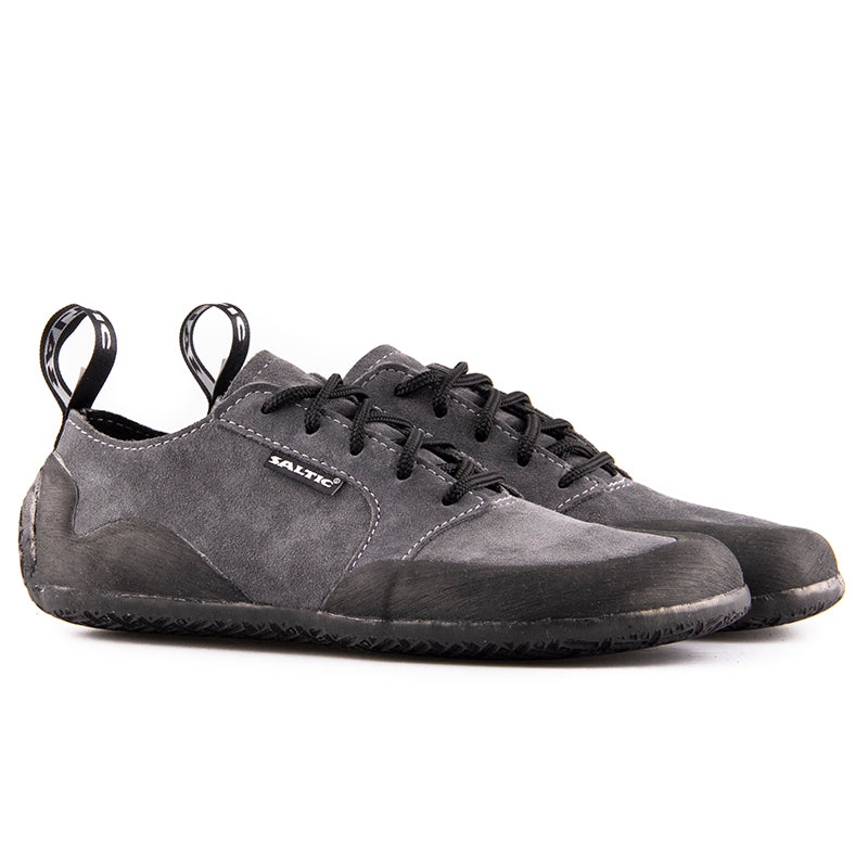 Saltic Outdoor Flat Grey - Zapatillas barefoot unisex para senderismo grises