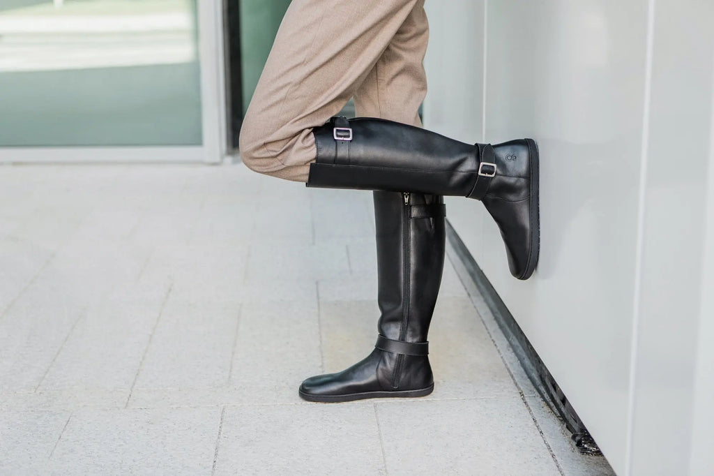 Shapen - Glam Knee Black Leather - Botas altas barefoot