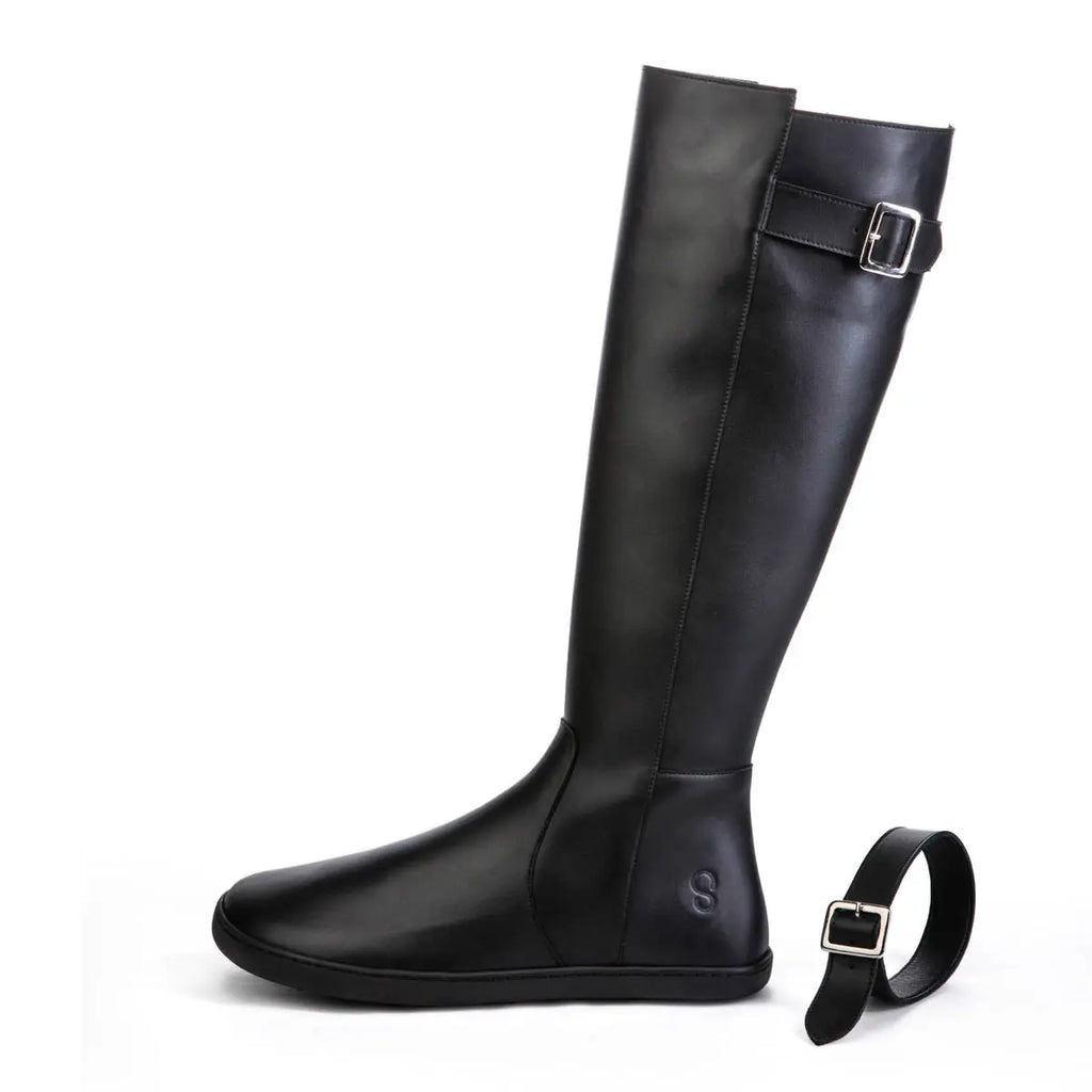 Shapen - Glam Knee Black Leather - Botas altas barefoot