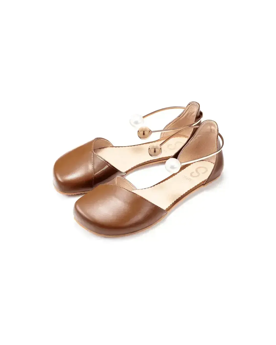 Shapen – Poppy Cognac - Bailarinas abiertas barefoot marrones para mujer