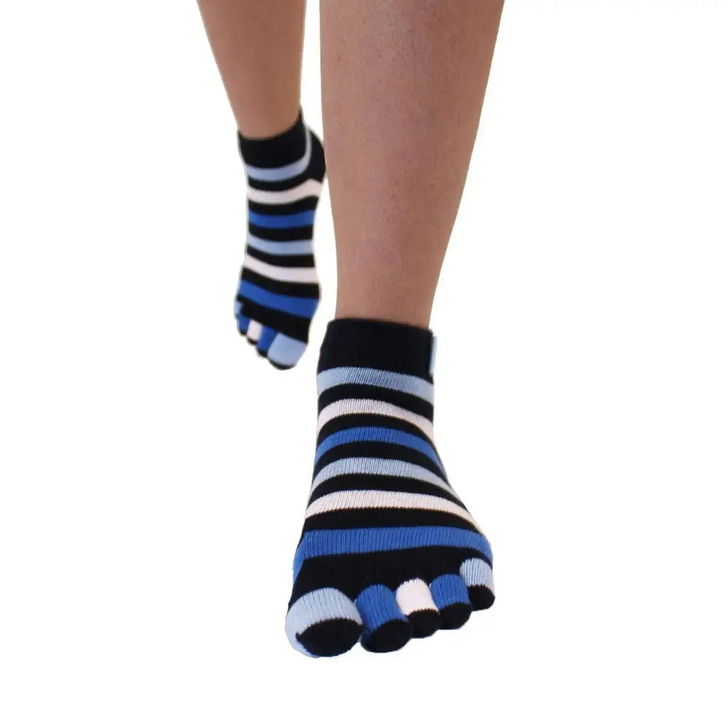 TOETOE - chaussettes courtes à doigts - tailles 35-46 / Denim rayé