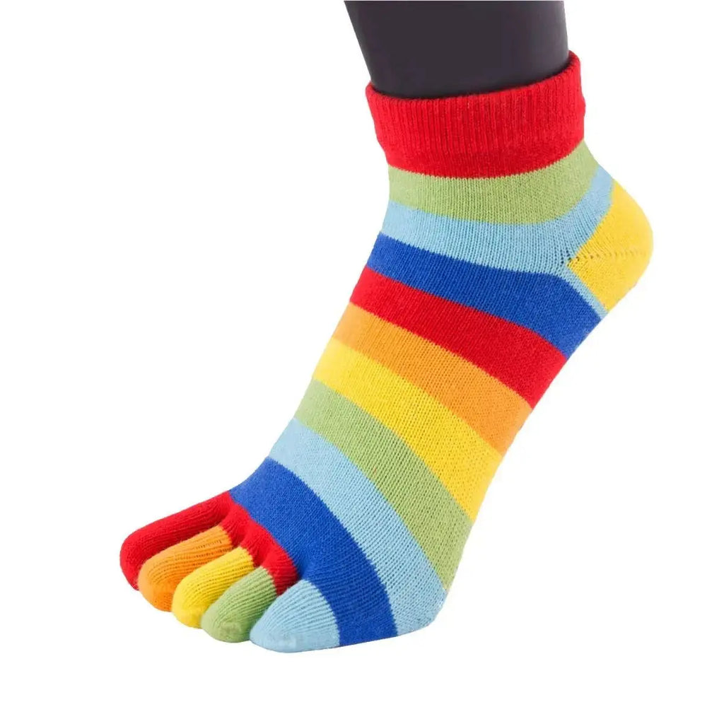 TOETOE - chaussettes courtes à doigts - tailles 35-46 / Arc-en-ciel rayé