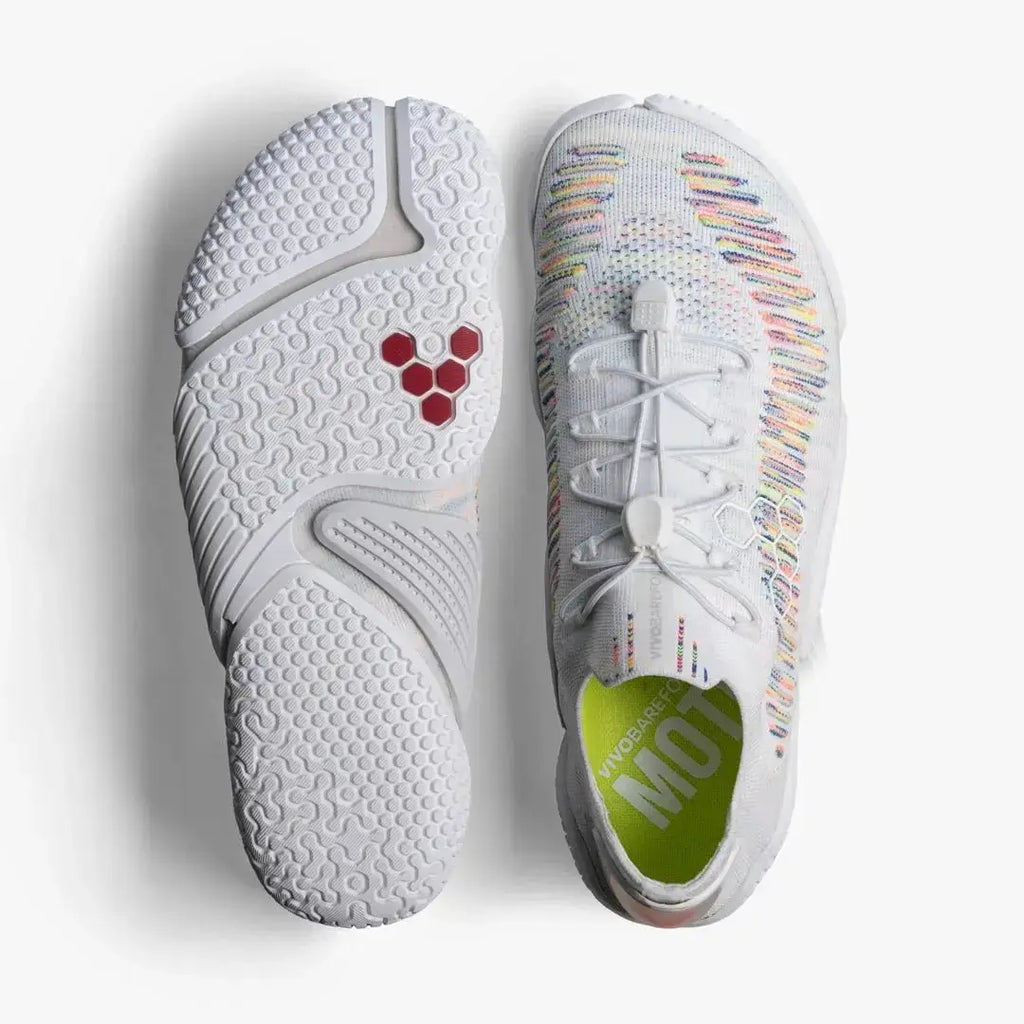 VIVOBAREFOOT - Motus Flex White Space Dye - Zapatillas respetuosas para entrenamiento de alto nivel/fuerza y/o uso diario