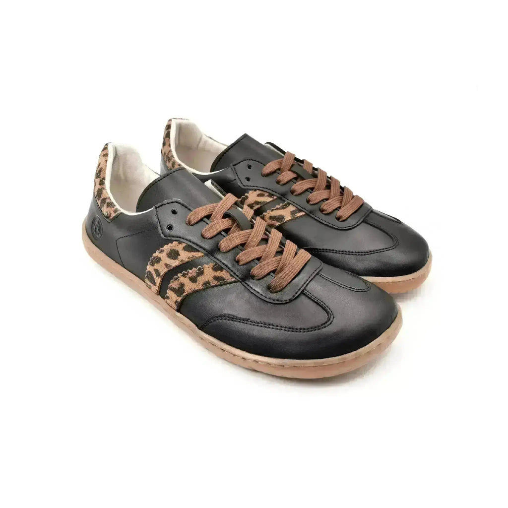 Coqueflex - Black Leopard - Zapatillas barefoot negras con animal print mujer