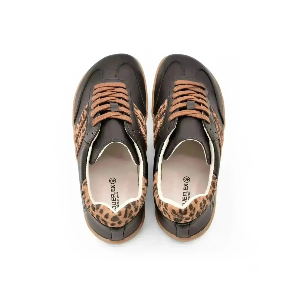 Coqueflex - Black Leopard - Zapatillas barefoot negras con animal print mujer