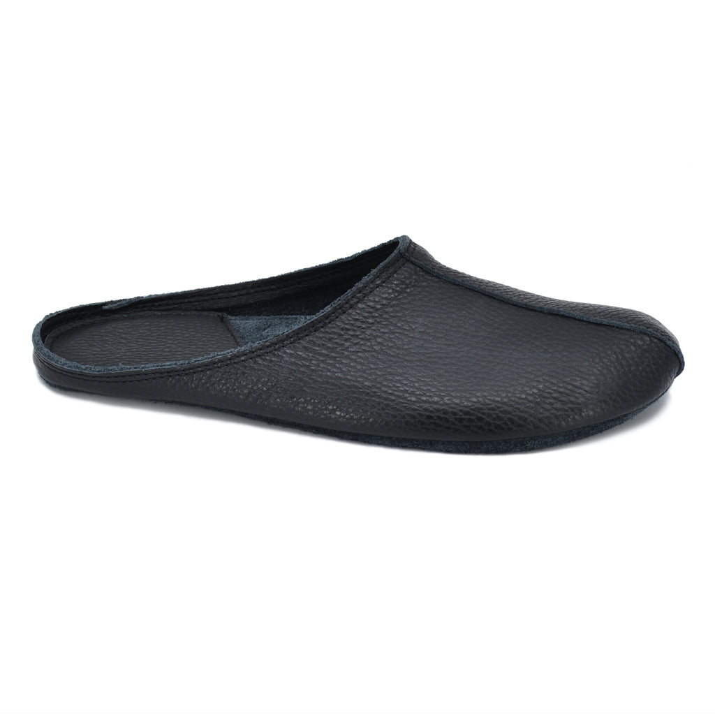 OmaKing Sulbi Black - Zapatillas de casa barefoot sin talón de cuero reciclado negras