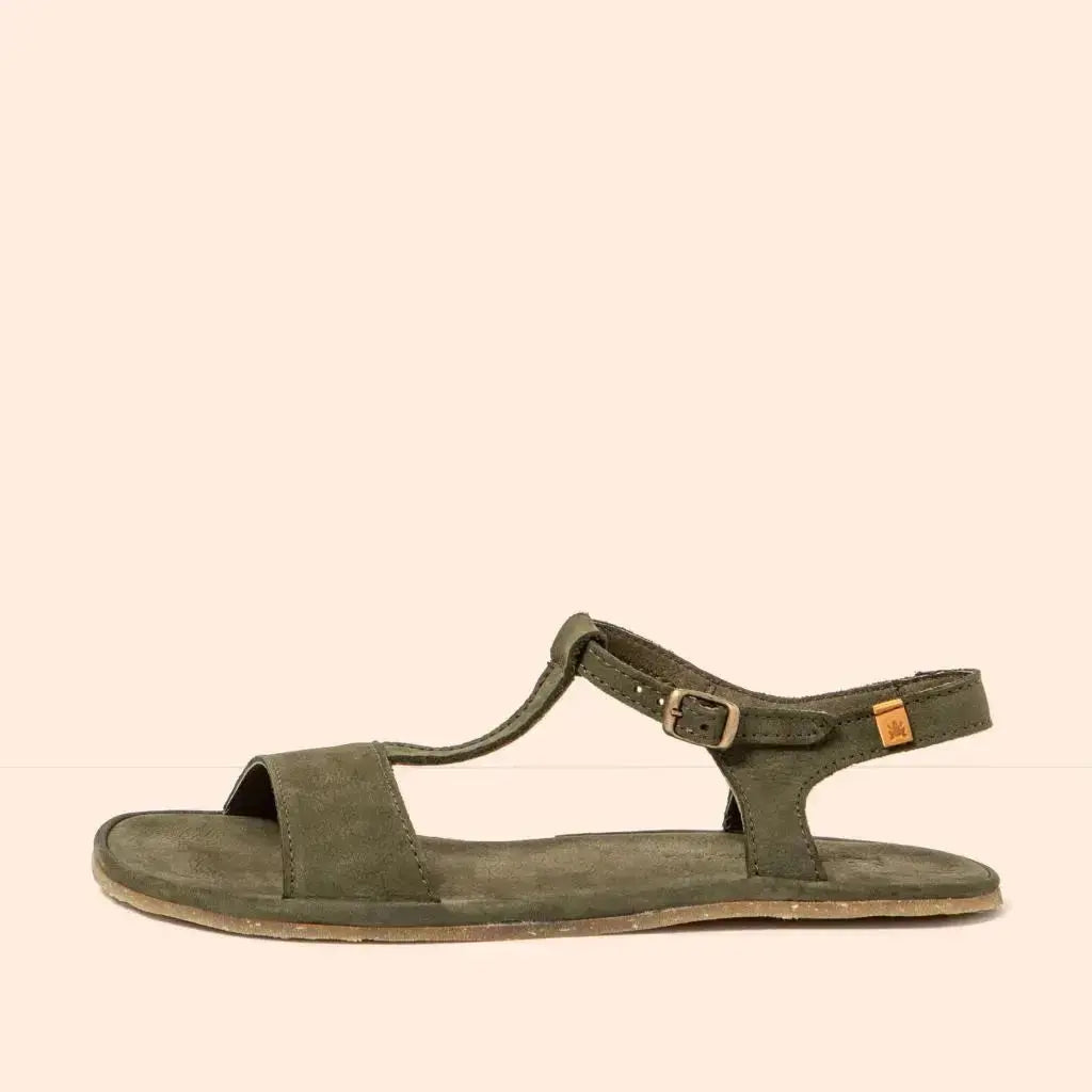 El Naturalista - Satya Kaki - Sandalias barefoot de nobuck verdes para mujer