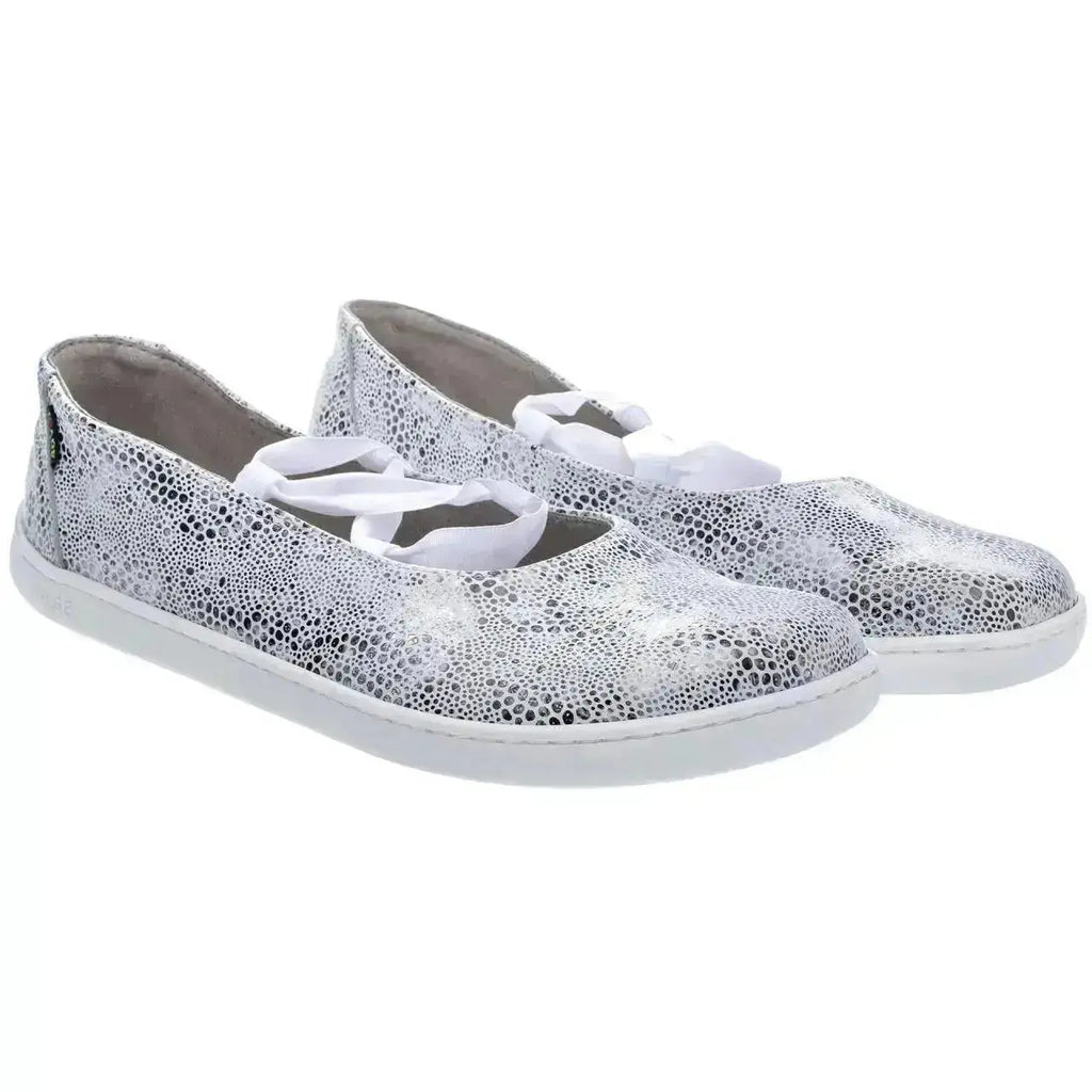 Fare Bare Ballerinas Silver White - Bailarinas barefoot de cuero para mujer plateadas