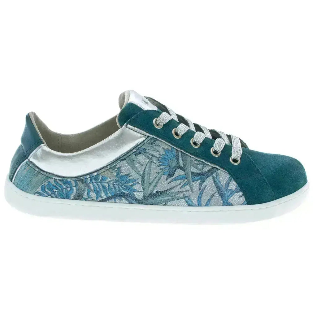 Fare Bare - Elegant Petrol Flower - Zapatillas barefoot de piel para mujer