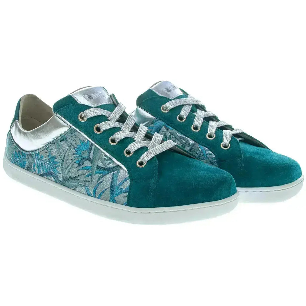 Fare Bare - Elegant Petrol Flower - Zapatillas barefoot de piel para mujer