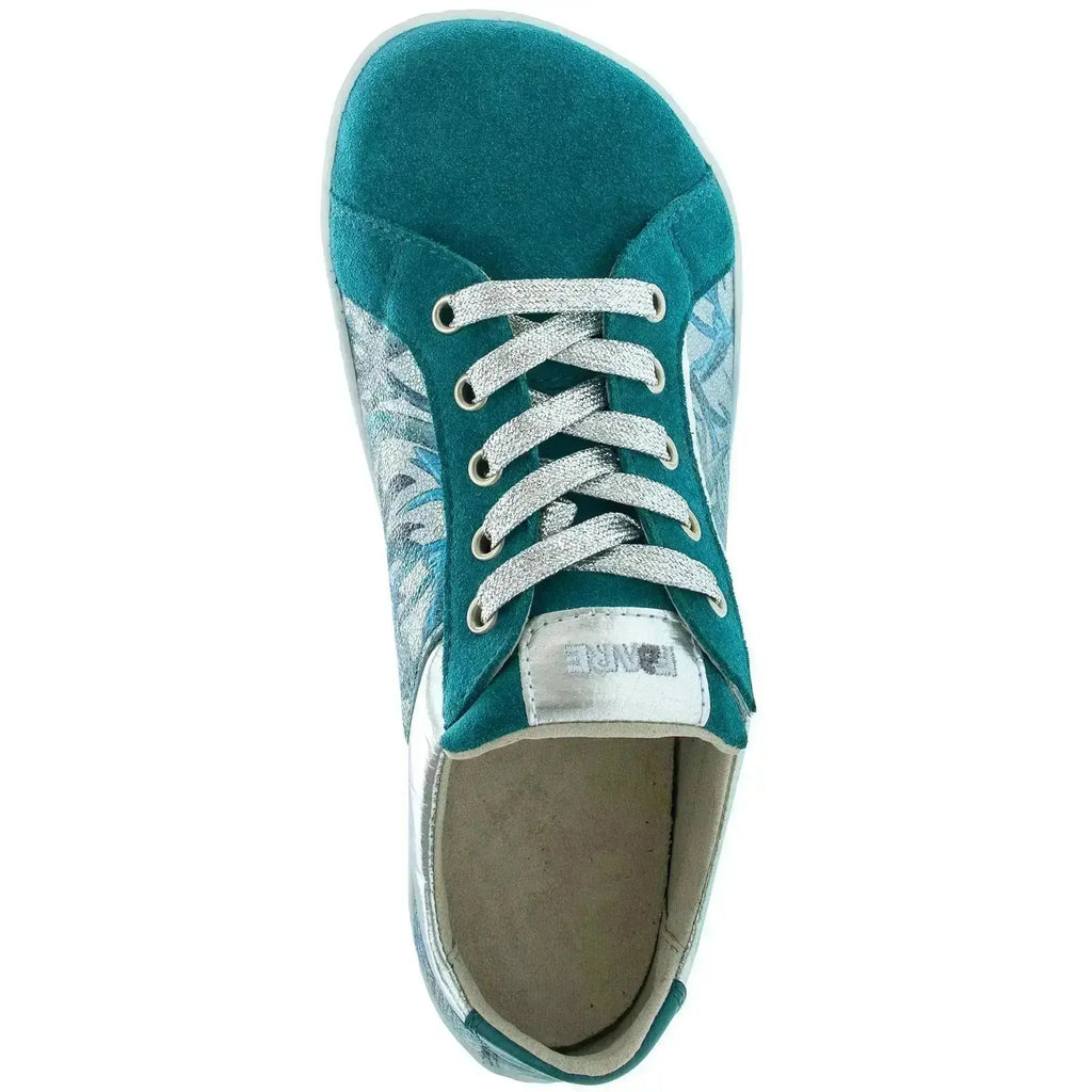 Fare Bare - Elegant Petrol Flower - Zapatillas barefoot de piel para mujer