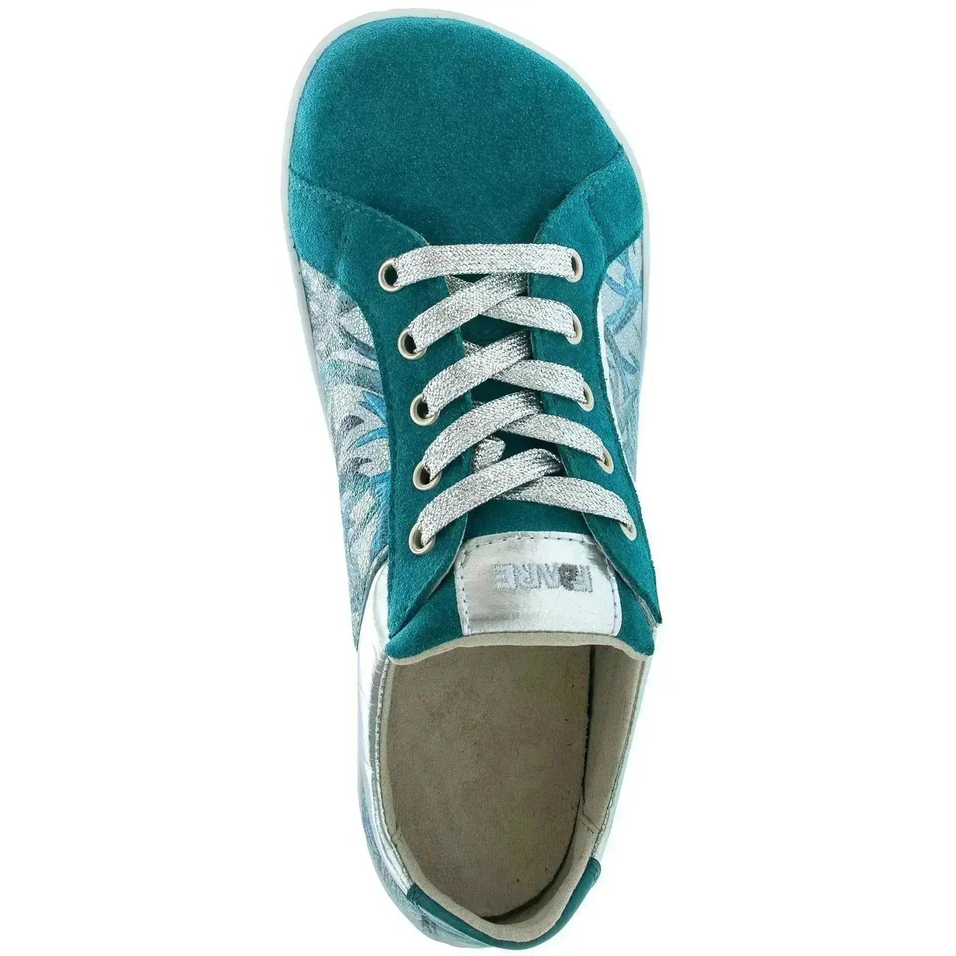 Fare Bare - Elegant Petrol Flower - Zapatillas barefoot de piel para mujer