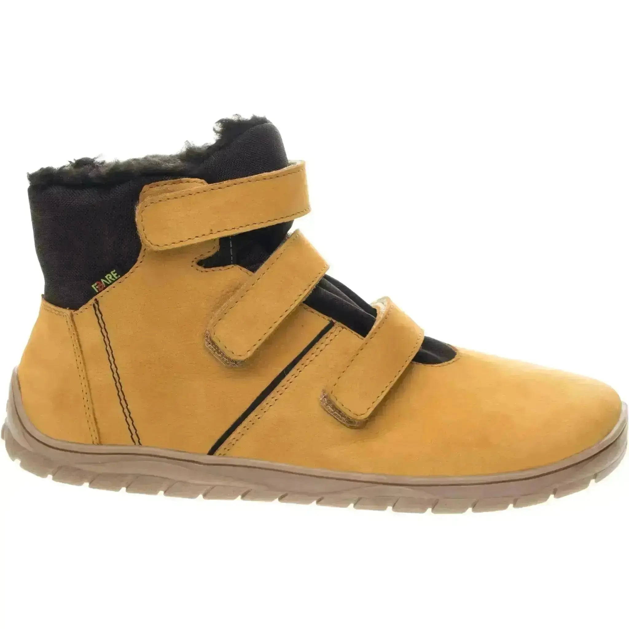 Fare Bare - Fjordky Winter Waterproof Ochre - Botines barefoot impermeables calientes triple velcro