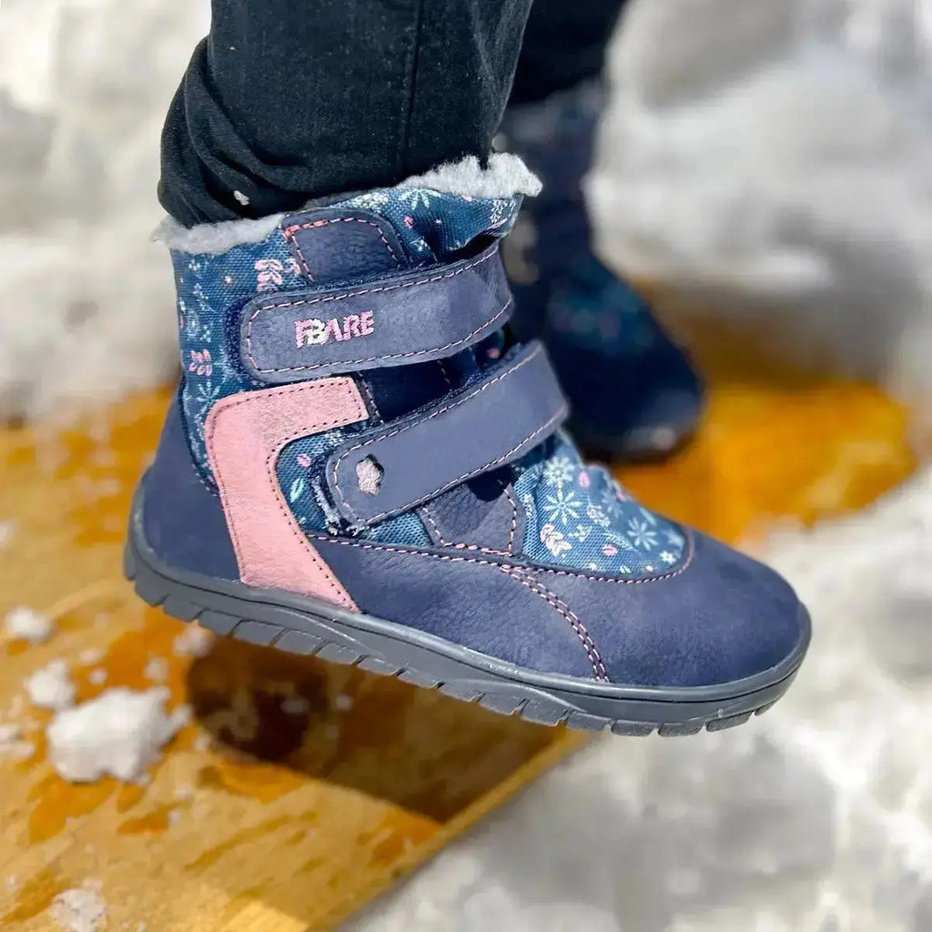 Fare Bare Kids - Frostky Winter Waterproof Blue/Pink - Botines barefoot infantiles impermeables calientes