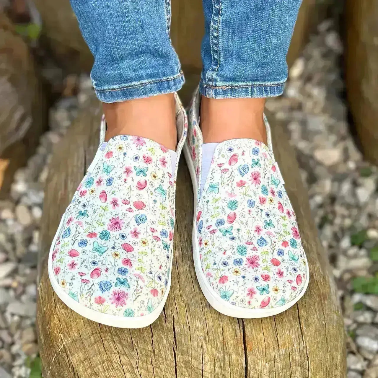 Fare Bare - Slip-On Flowers B5762452 - zapatillas sin cordones barefoot para mujer con estampado de flores