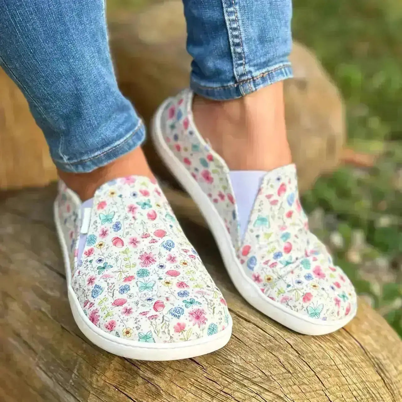 Fare Bare - Slip-On Flowers B5762452 - zapatillas sin cordones barefoot para mujer con estampado de flores