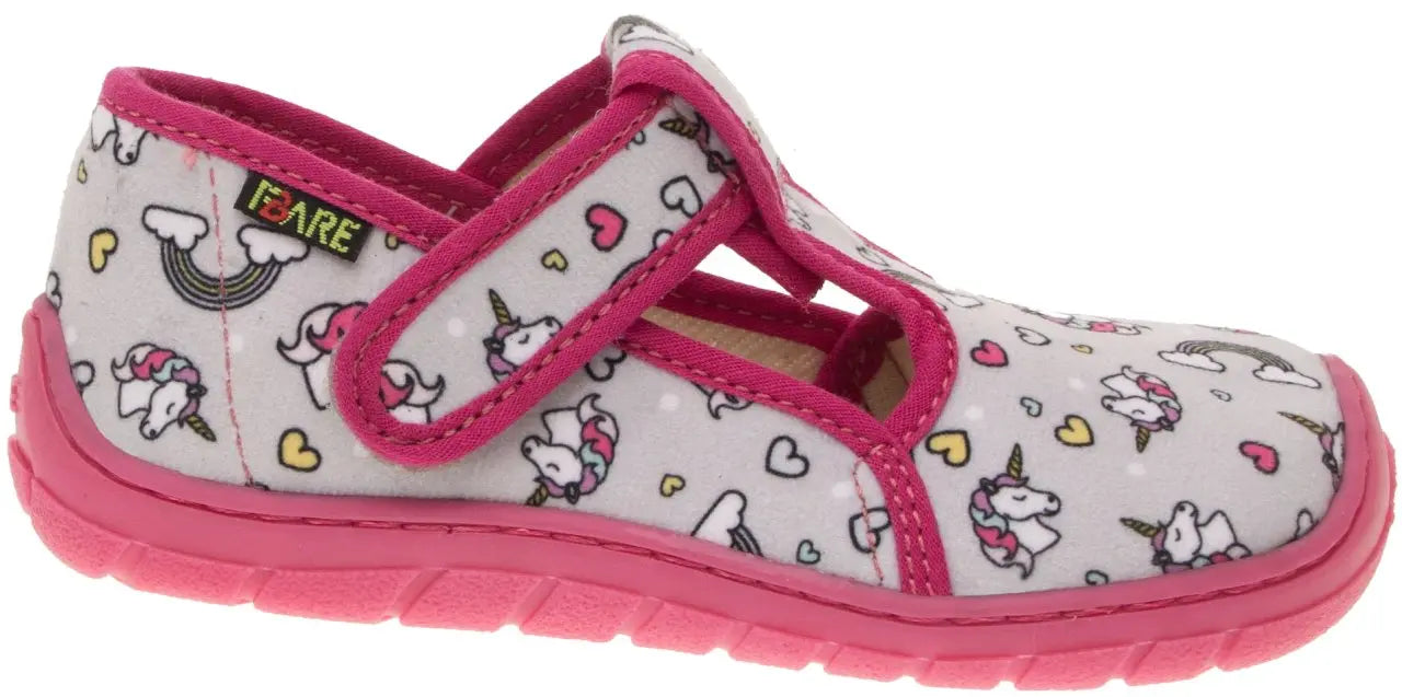 Fare Bare Slippers Grey Unicorns - Zapatillas de casa barefoot infantiles grises con estampado de unicornios  Cacles Barefoot