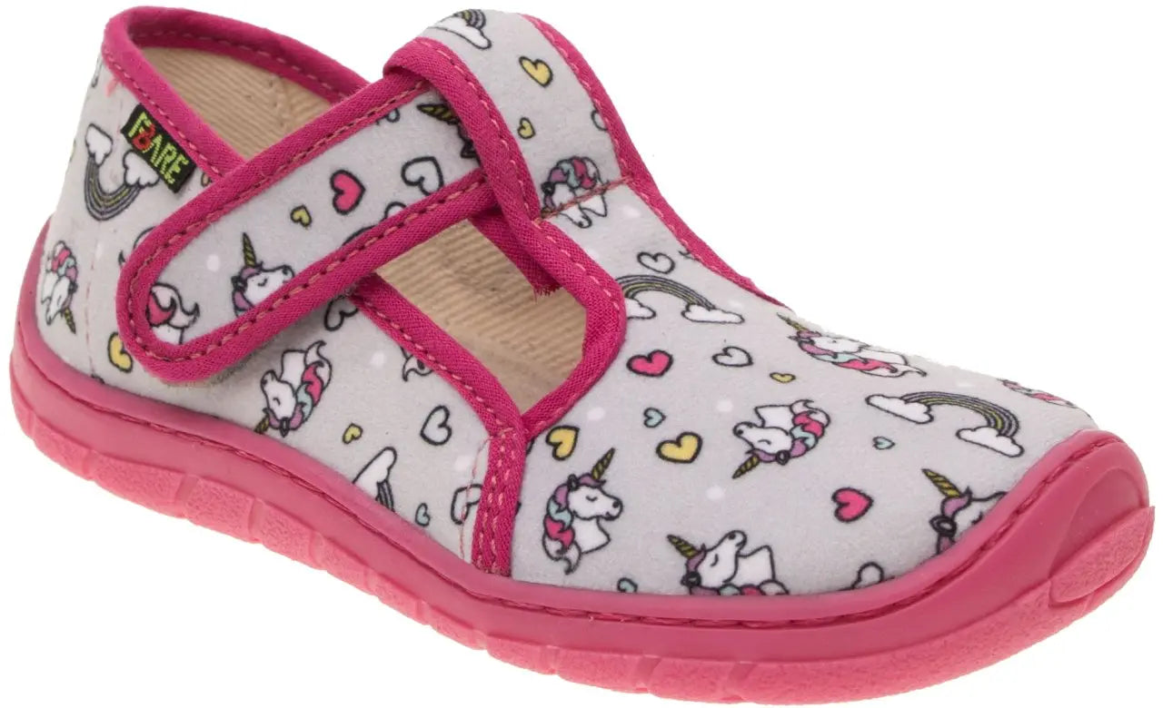 Fare Bare Slippers Grey Unicorns - Zapatillas de casa barefoot infantiles grises con estampado de unicornios  Cacles Barefoot