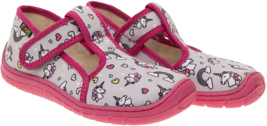 Fare Bare Slippers Grey Unicorns - Zapatillas de casa barefoot infantiles grises con estampado de unicornios  Cacles Barefoot