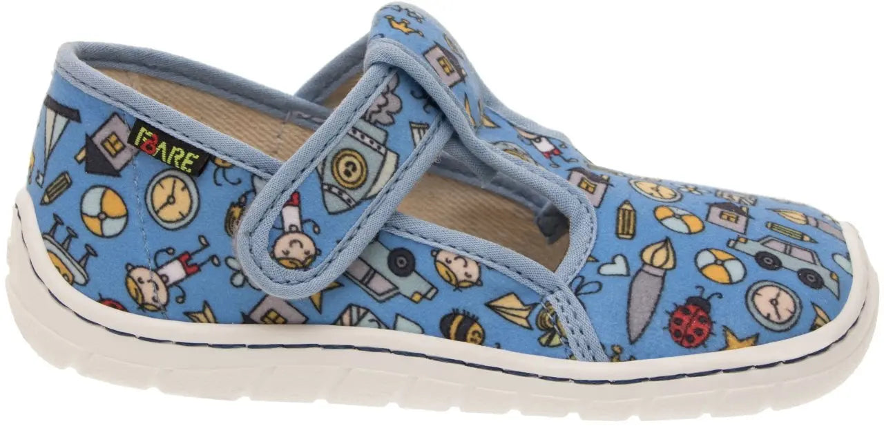 Fare Bare Slippers Light Blue - Zapatillas de casa barefoot infantiles azules con estampado de dibujitos  Cacles Barefoot