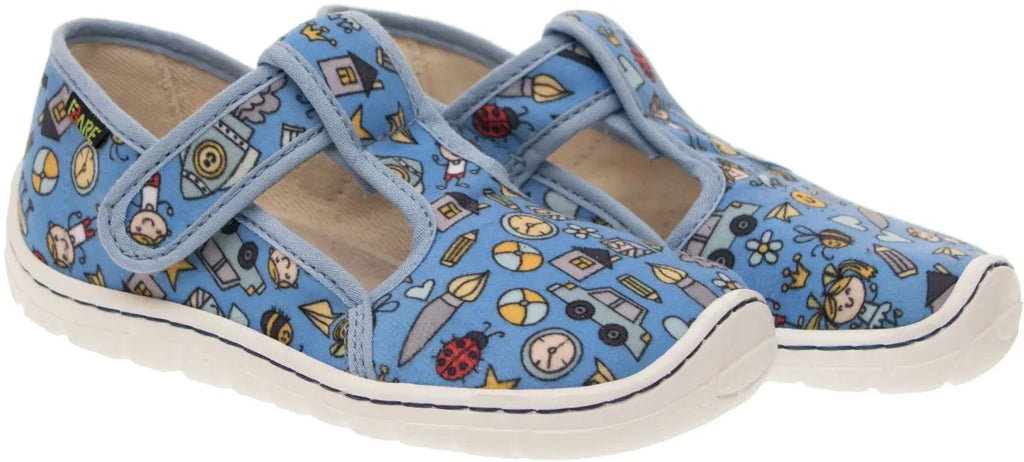 Fare Bare Slippers Light Blue - Zapatillas de casa barefoot infantiles azules con estampado de dibujitos  Cacles Barefoot