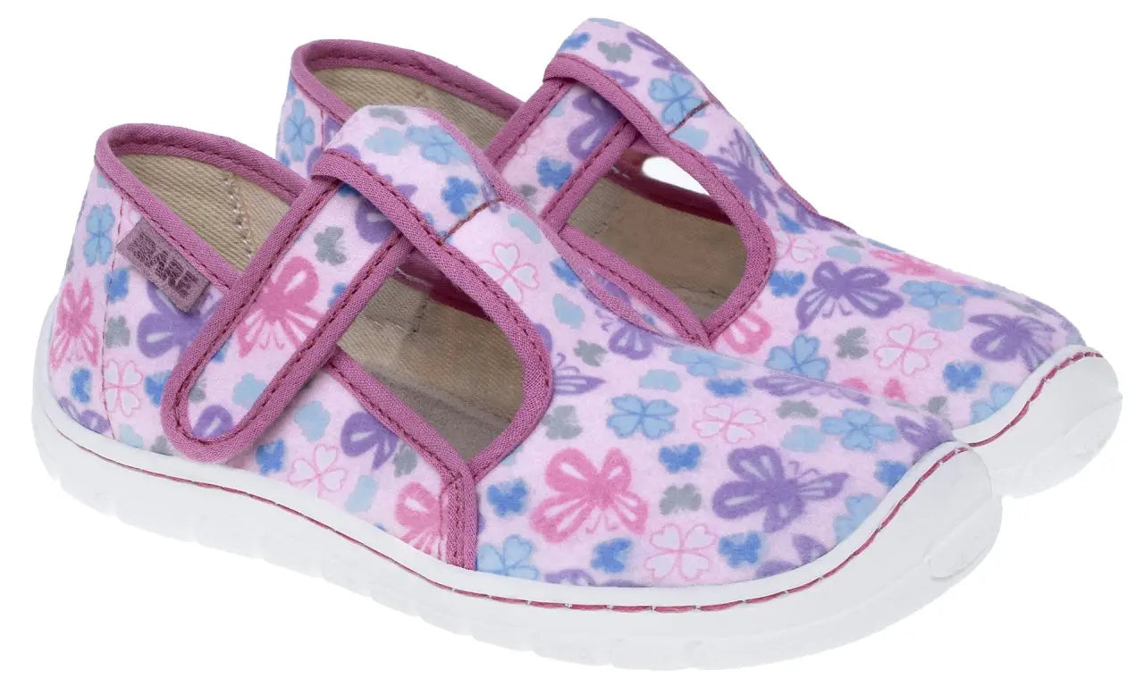 Fare Bare Slippers Pink Flowers - Zapatillas de casa barefoot infantiles rosas con estampado floral  Cacles Barefoot