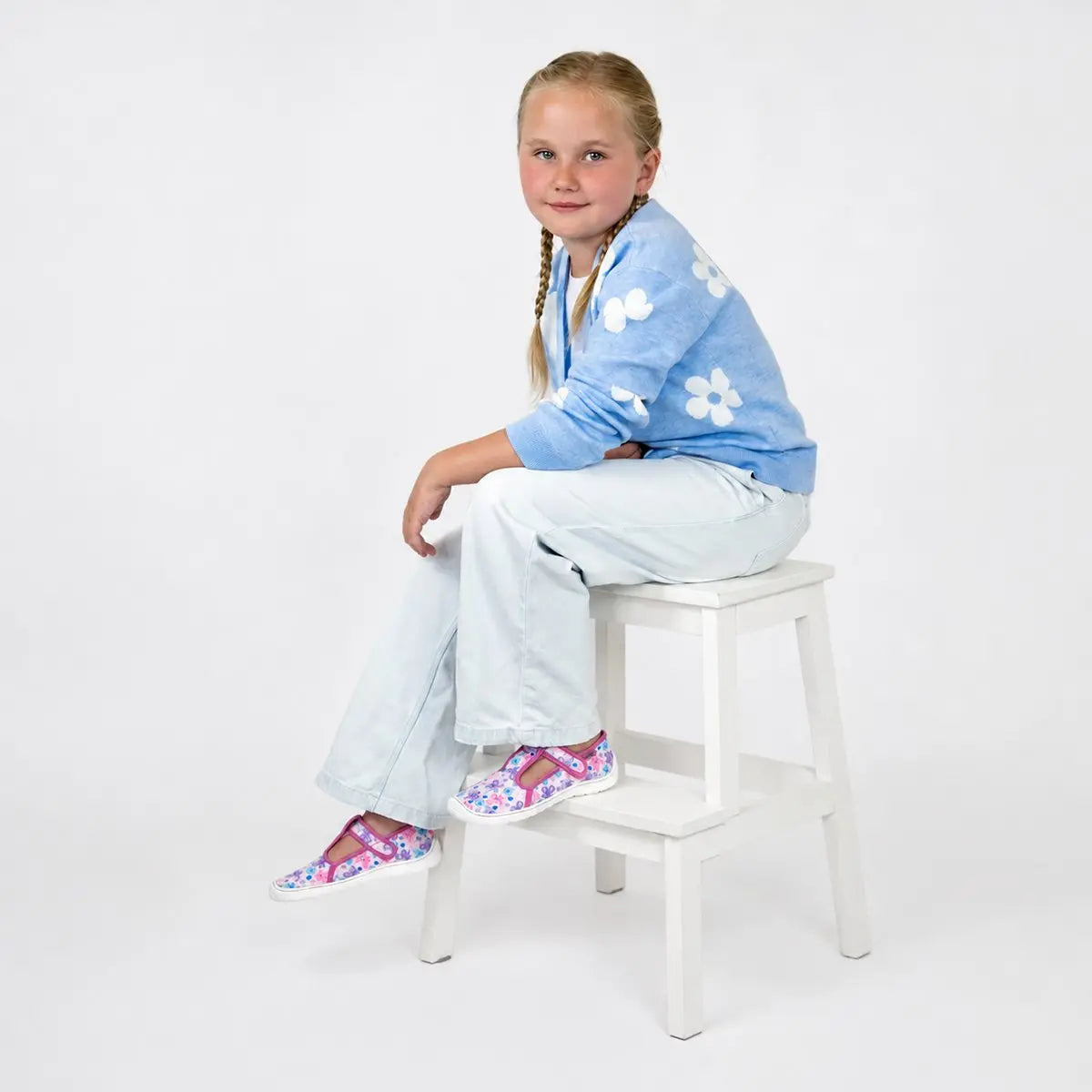 Fare Bare Slippers Pink Flowers - Zapatillas de casa barefoot infantiles rosas con estampado floral  Cacles Barefoot