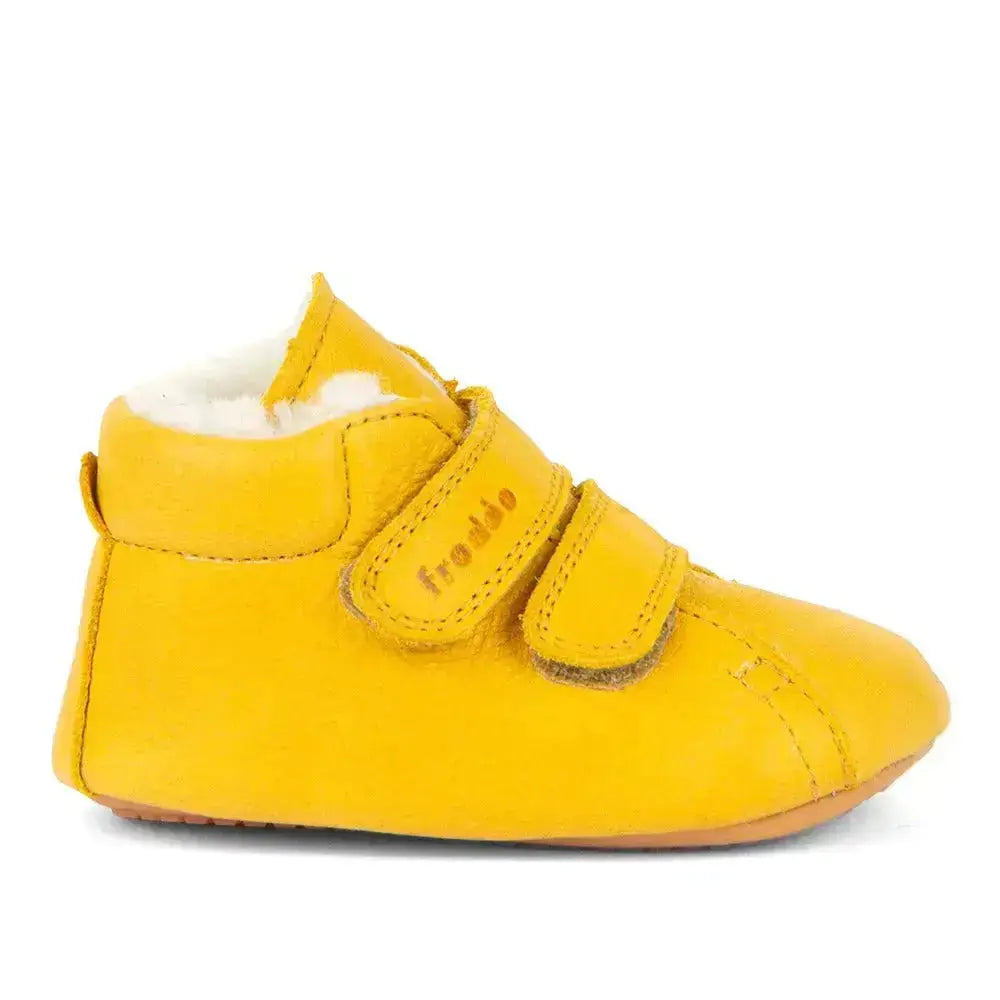 Froddo Prewalkers - Dark Yellow - Botitas respetuosas de primeros pasos amarillas con borreguito