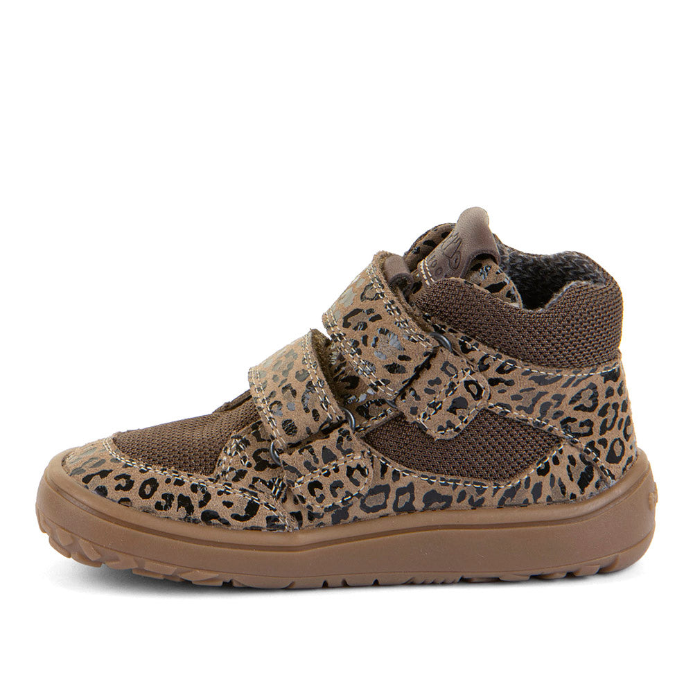 Froddo Barefoot Tex Autumn Beige+- Botines barefoot otoñales resistentes al agua marrones con estampado animal