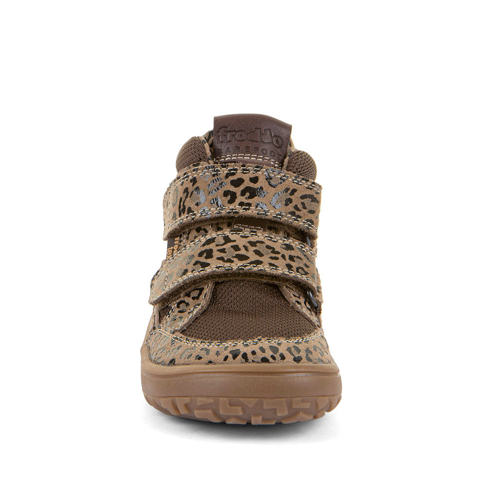 Froddo Barefoot Tex Autumn Beige+- Botines barefoot otoñales resistentes al agua marrones con estampado animal