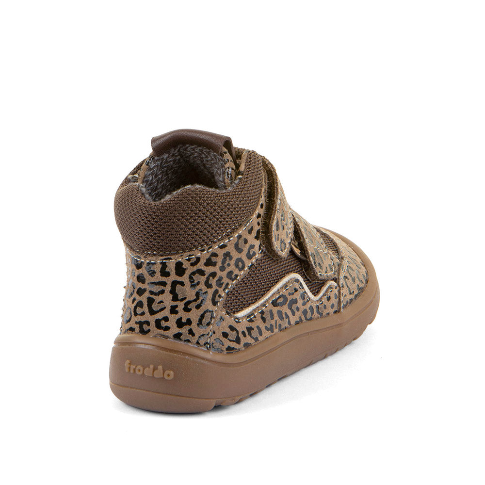 Froddo Barefoot Tex Autumn Beige+- Botines barefoot otoñales resistentes al agua marrones con estampado animal