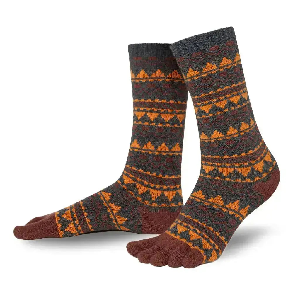 Knitido - Biwa Ull Braun / Orange - Calcetines Barefoot de dedos de Media Caña Nórdicos para Adultos